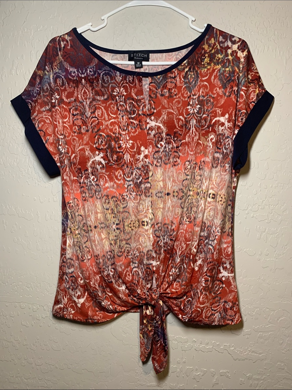 Stitch Collection Red Patterned Tie-Front Top